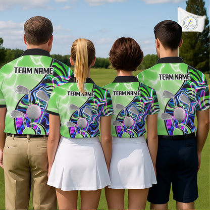 Mens Golf Polo Shirt Holographic Marble Golf Pattern For Team, Golf Attire For Men|Green NBT725