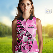 Load image into Gallery viewer, Womens Sleeveless Golf Polo Shirt Holographic Marble Golf Pattern For Team, Golf Attire For Women|Pink NBT726