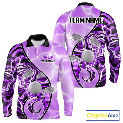 Mens Golf Polo Shirt Holographic Marble Golf Pattern For Team, Golf Attire For Men|Purple NBT727