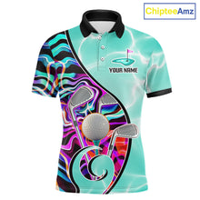 Load image into Gallery viewer, Mens Golf Polo Shirt Holographic Marble Golf Pattern For Team, Golf Attire For Men|Turquoise NBT728