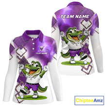 Load image into Gallery viewer, Funny Alligator Womens Golf Polo Shirt Custom Name, Team Golf Shirts, Golf Gifts | Purple NBT840