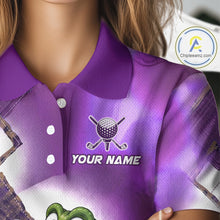 Load image into Gallery viewer, Funny Alligator Womens Golf Polo Shirt Custom Name, Team Golf Shirts, Golf Gifts | Purple NBT840