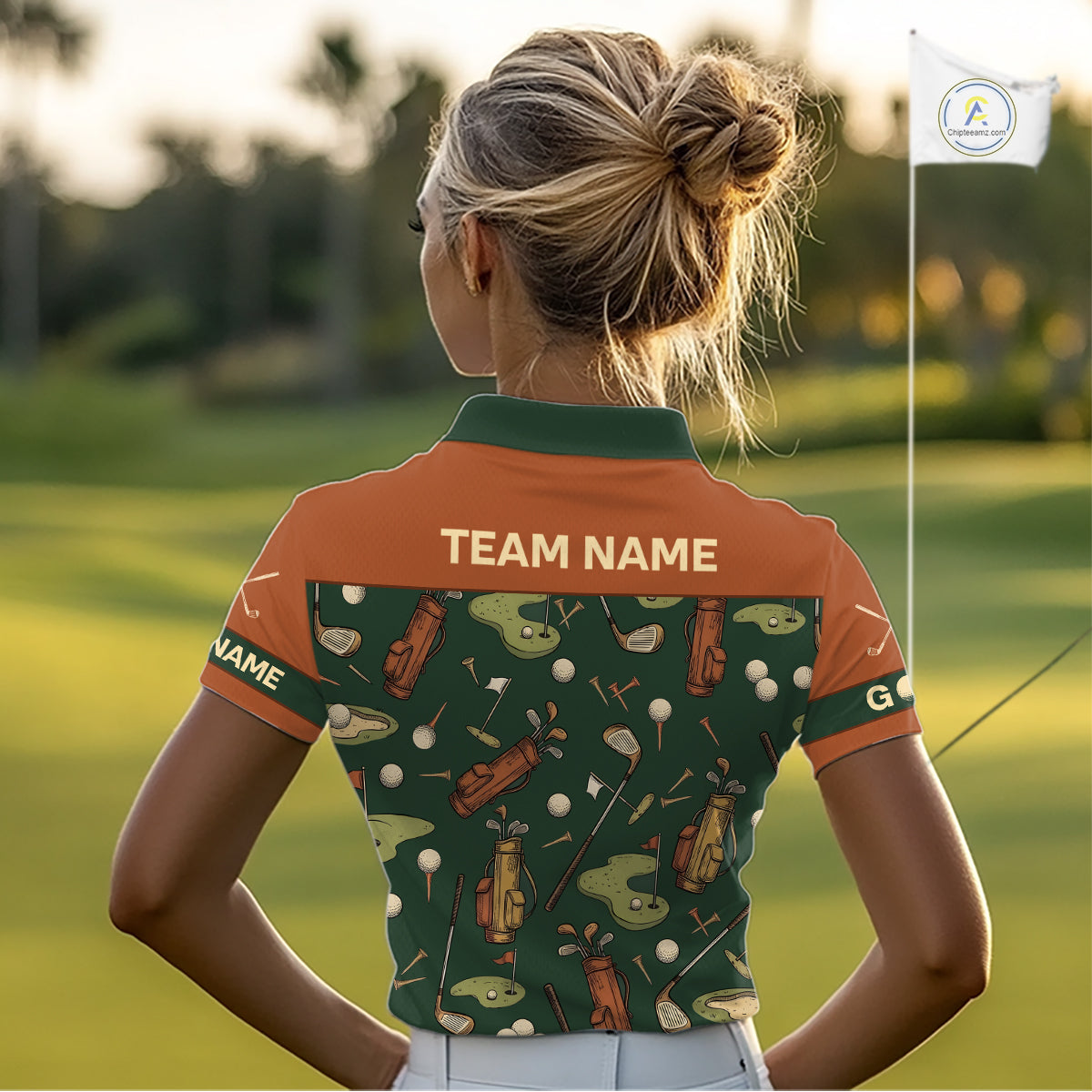 Vintage 1990s Golf Pattern Womens Golf Polo Shirt, Golf Attire For Ladies, Golfer Gifts|Brown NBT615