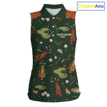 Load image into Gallery viewer, Vintage 1990S Golf Pattern Womens Sleeveless Golf Polo Shirt, Golf Attire For Ladies, Golfer Gifts|Brown NBT615