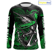 Load image into Gallery viewer, Front view of Marlin Saltwater Fishing Shirt custom ocean camo long sleeve UPF Marlin fishing shirt