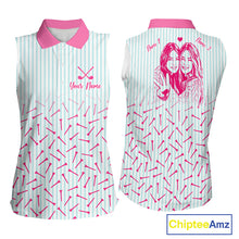 Load image into Gallery viewer, front and back view of matching best friends sleeveless golf polo shirt custom name best friend gift
