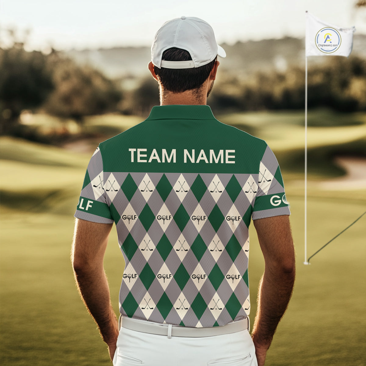 Funny Golf Ball Mens Golf Polo Shirts Custom Green Argyle Pattern Golf Attire For Men, Golfer Gifts NBT628