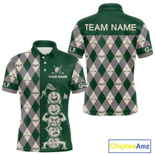 Load image into Gallery viewer, Funny Golf Ball Mens Golf Polo Shirts Custom Green Argyle Pattern Golf Attire For Men, Golfer Gifts NBT628