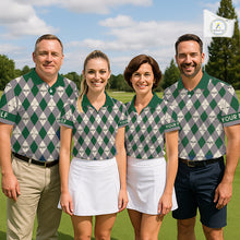 Load image into Gallery viewer, Green Argyle Plaid Pattern Mens Golf Polo Shirts Custom Golf Attire For Men, Team Golf Shirt NBT637