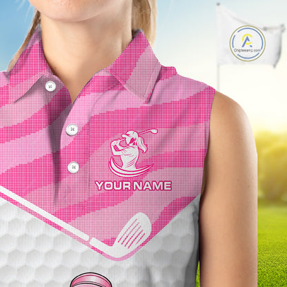 Pink Zebra Pattern Funny Duck Womens Sleeveless Golf Polo Shirts, Cute Duck Golfer, Sporty Animal Golf Gift NBT658