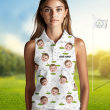 Load image into Gallery viewer, Personalized Face &amp; Name Sleeveless Golf Polo Shirt For Women, Best Mom Golf Shirt, Mother's Day Gift Polo|White NBT661