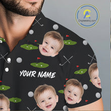 Load image into Gallery viewer, Personalized Face &amp; Name Golf Polo Shirt For Men, Best Dad Golf Shirt, Father's Day Gift Polo|Black NBT662