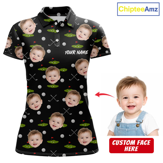 Personalized Face & Name Golf Polo Shirt For Women, Best Mom Golf Shirt, Mother's Day Gift Polo|Black NBT662
