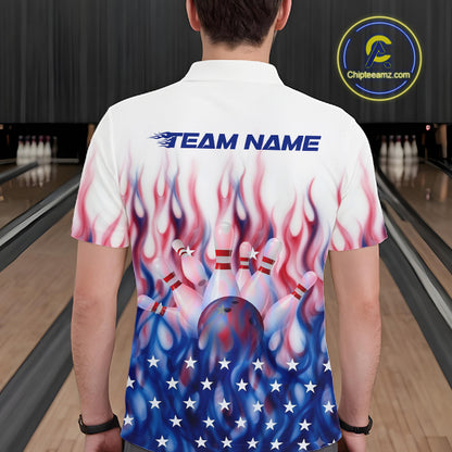 Fire American Flag Custom Patriotic Bowling Shirts For Men, Flame US Bowling League Shirt NBT934