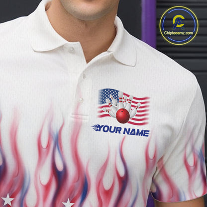 Fire American Flag Custom Patriotic Bowling Shirts For Men, Flame US Bowling League Shirt NBT934