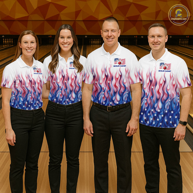Fire American Flag Custom Patriotic Bowling Shirts For Men, Flame US Bowling League Shirt NBT934
