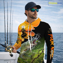 Load image into Gallery viewer, Personalized Fish Reaper Sunset Design Northern Pike Long Sleeve Hooded Fishing Shirts NBT675