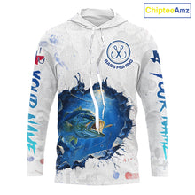 Load image into Gallery viewer, Custom Bass Long Sleeve Hooded Fishing Tournament Shirts, Largemouth Bass Fishing Apparel | White NBT680