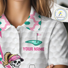 Load image into Gallery viewer, Funny Skeleton Pink Pattern Womens Golf Polo Shirt Golf Outfit Custom Name, Funny Golf Shirts NBT783