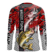 Load image into Gallery viewer, Red Camo Custom Walleye Fishing Shirts For Men, Walleye Fishing Team Shirts NBT441