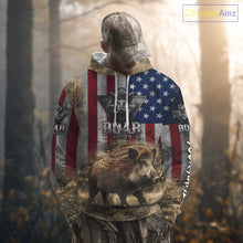 Load image into Gallery viewer, American Flag Wild Boar Camo Custom Name 3D Shirts, Boar Hunting Clothes for Hunters NBT132