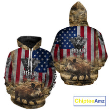 Load image into Gallery viewer, American Flag Wild Boar Camo Custom Name 3D Shirts, Boar Hunting Clothes for Hunters NBT132