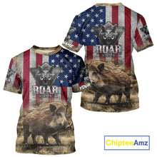 Load image into Gallery viewer, American Flag Wild Boar Camo Custom Name 3D Shirts, Boar Hunting Clothes for Hunters NBT132