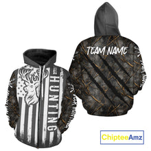 Load image into Gallery viewer, Personalized Dark Camo Deer Hunting Shirt with US Flag &amp; Deer Buck, Hunter Gifts NBT60