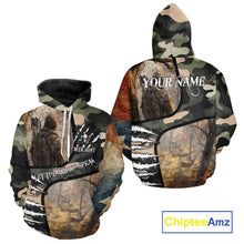 Load image into Gallery viewer, Camouflage Bow Hunting Custom Name Hoodie, Longsleeve Shirt, Perfect for Deer Season NBT08
