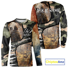 Load image into Gallery viewer, Camouflage Bow Hunting Custom Name Hoodie, Longsleeve Shirt, Perfect for Deer Season NBT08