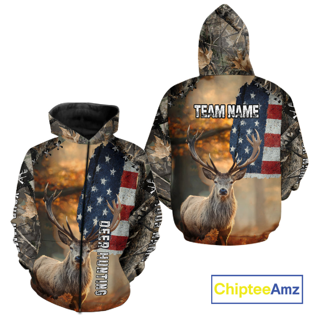 American Flag Camouflage Red Deer Hunting Shirts – Custom Name Hunting Clothes for Men NBT39