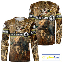 Load image into Gallery viewer, Duck Hunting Camo Shirt with Labrador Retriever – Waterfowl Hunting Clothes, Gifts for Hunters NBT44