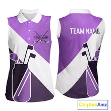 Load image into Gallery viewer, Purple Golf Bag Womens Sleeveless Golf Polo Shirts Custom Golf Shirts, Golf Attire For Ladies NBT577