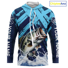 Load image into Gallery viewer, Bass Fishing Blue Camo Long Sleeve Hooded Fishing Shirts UV Protection, Bass Fishing Jerseys NBT460