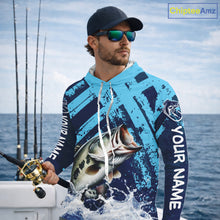 Load image into Gallery viewer, Bass Fishing Blue Camo Long Sleeve Hooded Fishing Shirts UV Protection, Bass Fishing Jerseys NBT460