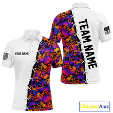 Load image into Gallery viewer, Colorful Skull American Flag Mens Polo Shirt  Front and Back View Custom Name Team Name