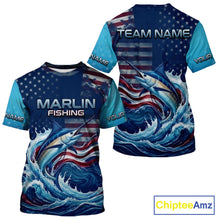 Load image into Gallery viewer, Personalized American Flag Marlin Fishing Shirts, Patriotic Marlin Fishing T-Shirts NBT841