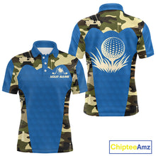 Load image into Gallery viewer, Blue Camo Mens Golf Polo Shirts Custom Golf Outfit For Mens, Team Golf Shirts NBT632