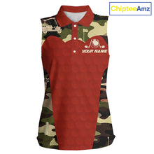 Load image into Gallery viewer, Red Camo Womens Sleeveless Golf Polo Shirts Custom Golf Outfit For Ladies, Team Golf Shirts NBT633