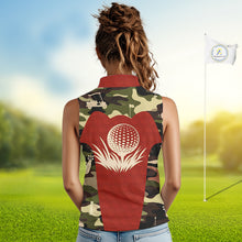 Load image into Gallery viewer, Red Camo Womens Sleeveless Golf Polo Shirts Custom Golf Outfit For Ladies, Team Golf Shirts NBT633