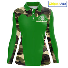 Load image into Gallery viewer, Womens Disc Golf Polo Shirt Custom Name Camo Disc Golf Basket, Personalized Disc Golf Shirts|Green NBT641