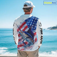 Load image into Gallery viewer, American Flag Patriotic Marlin Fishing Custom Long Sleeve Shirts, 4th of July Fishing Tournament Shirts NBT526
