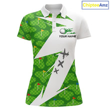Load image into Gallery viewer, Green And White Golf Pattern Polo Golf Shirt For Women Custom Ladies Golf Clothes, Golf Gifts NBT677