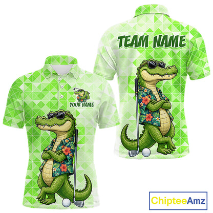 Funny Green Alligator Golf Polo Shirt Mens Custom Name Team Golf Shirts, Golf Gifts | Green NBT950