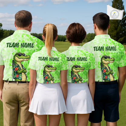 Funny Green Alligator Golf Polo Shirt Mens Custom Name Team Golf Shirts, Golf Gifts | Green NBT950