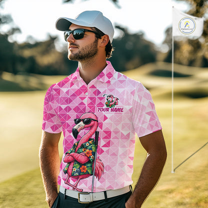 Funny Pink Flamingo Golf Polo Shirt Mens Custom Name Team Golf Shirts, Golf Gifts NBT956