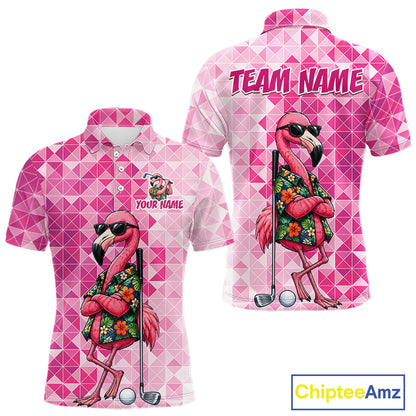 Funny Pink Flamingo Golf Polo Shirt Mens Custom Name Team Golf Shirts, Golf Gifts NBT956