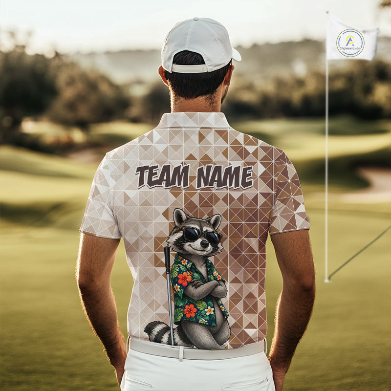 Funny Brown Raccoon Golf Polo Shirt Mens Custom Name Team Golf Shirts, Golf Gifts NBT958