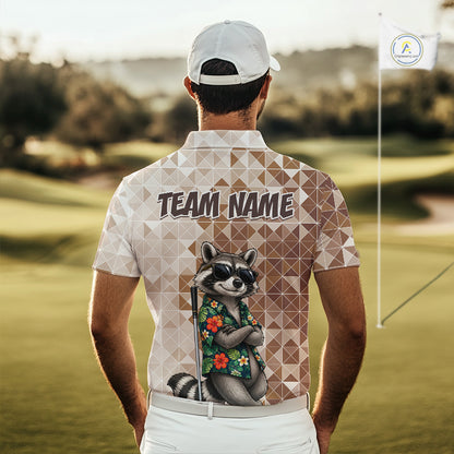 Funny Brown Raccoon Golf Polo Shirt Mens Custom Name Team Golf Shirts, Golf Gifts NBT958
