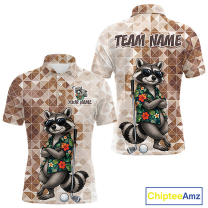 Funny Brown Raccoon Golf Polo Shirt Mens Custom Name Team Golf Shirts, Golf Gifts NBT958